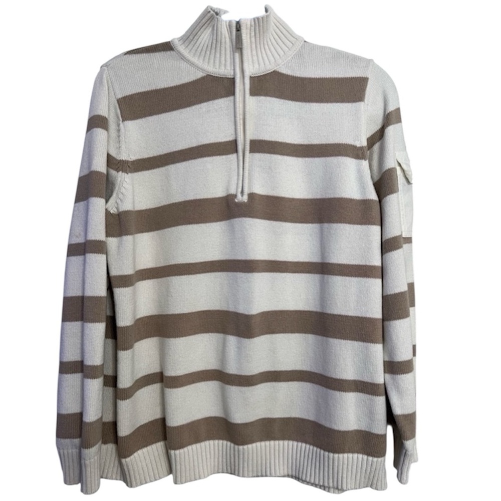 Liz & Co Woman Tan Ivory Quarter Zip Sweater Size 1X